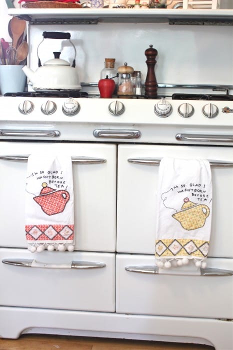 Brighten up your kitchen with these classic blue kitchen towels. These funny  towels are printed on flour sack cloth and are perfect for your Mom and  other Mom friends. Make your Mom's
