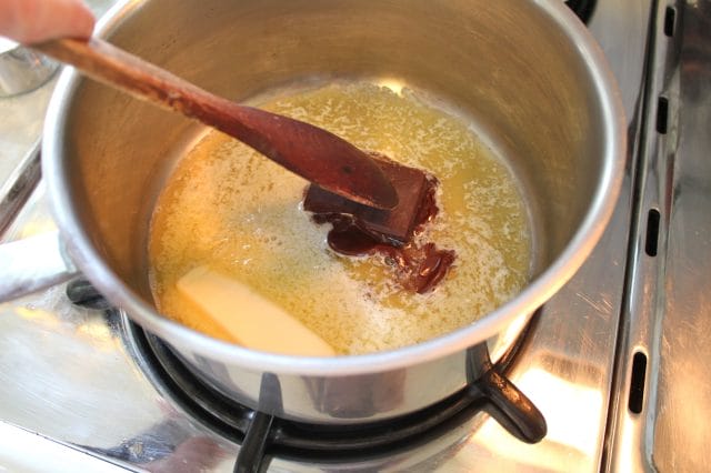 Melting butter and sugar for Brownies