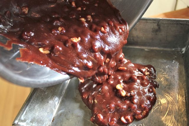 Pour brownies into pan