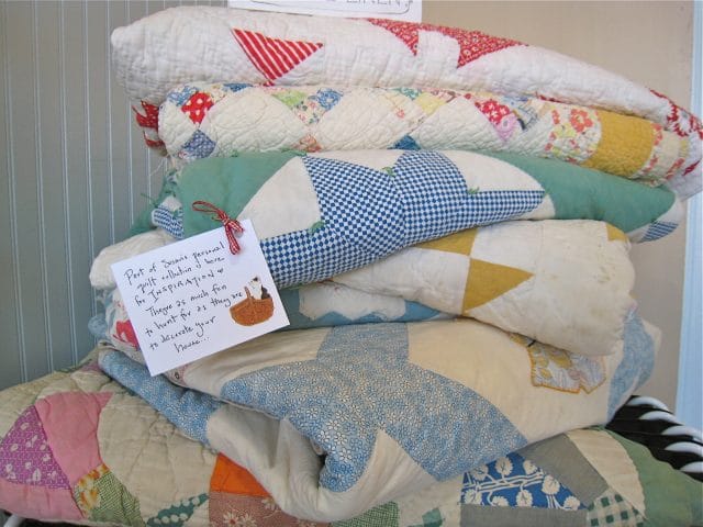 Embroidered Quaint Fabric Quilt 5 Blocks / Squares Piece 9 Square Vintage  Hand Done Baby Quilts / Pillows / Clothing Etc. 4 Pink 1 Blue 