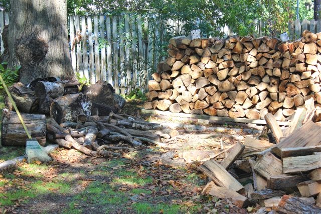 stacking the wood pile