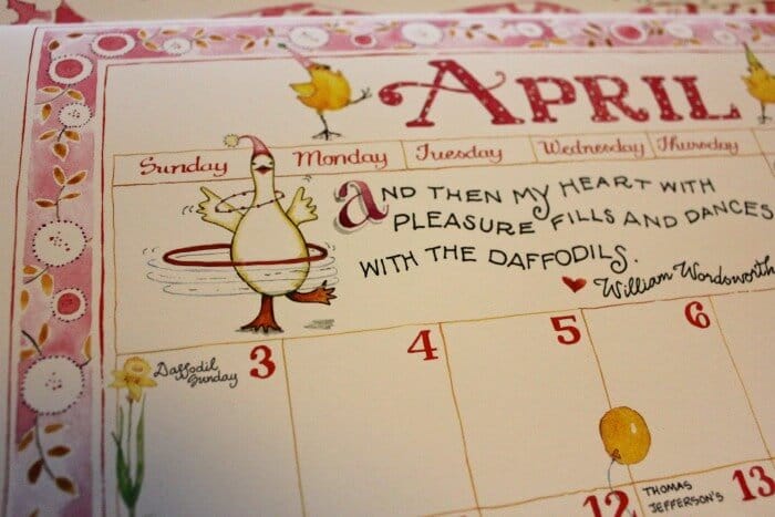 April 2016 Susan Branch wall calendar