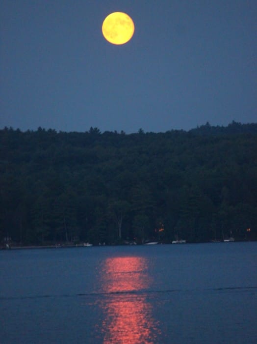 moon over Lake Winnipesaukee